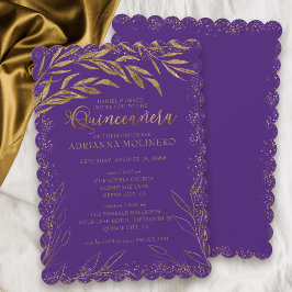 Invitation Quinceanera et messe Feuilles violets et or de lux