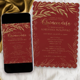 Invitation Quinceanera et messe rouge et Feuilles d'or