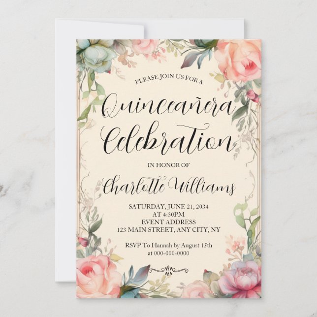 Invitation Quinceañera Fairytale Floral 15e anniversaire (Devant)