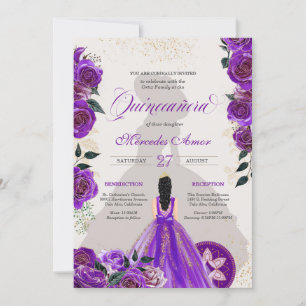 Invitation Quinceanera Fancy Charro violet Rose occidental 