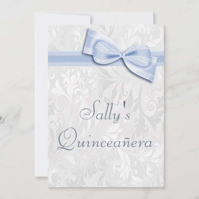 Invitation Quinceañera fête d'anniversaire Damask et Faux Bow (Devant)