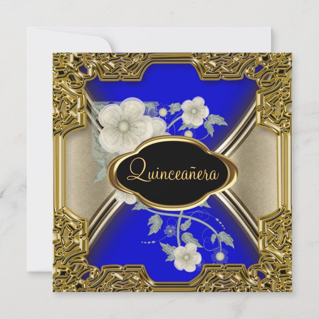 Invitation Quinceañera fête d'anniversaire Gold Black blue (Devant)