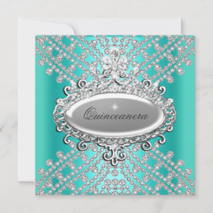 Invitation Quinceanera Fête des 15 ans Turquoise Blanc Diaman