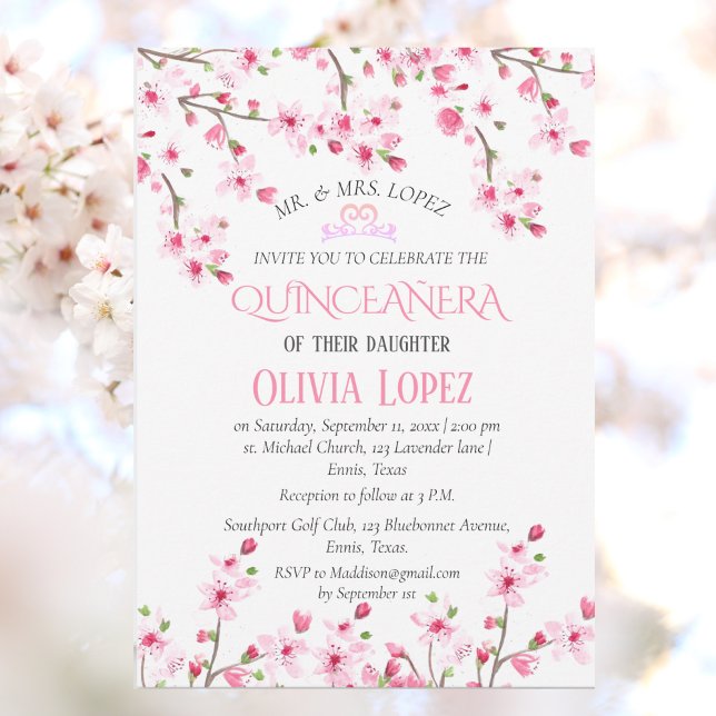 Invitation Quinceañera Fleur de cerise 15e anniversaire (Créateur téléchargé)