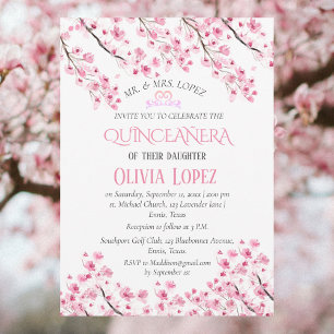 Invitation Quinceañera Fleur de cerise 15e anniversaire