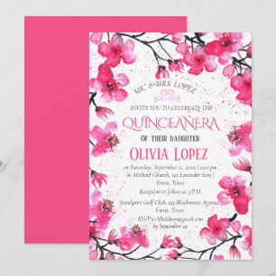 Invitation Quinceañera Fleur de cerisier rose