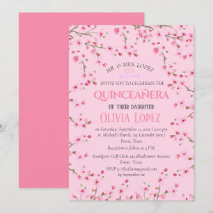 Invitation Quinceañera Fleur de cerisier rose