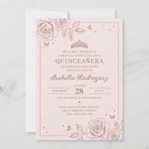 Invitation Quinceañera Fleur de Rose Doré