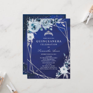 Invitation Quinceañera Fleur Royal Bleu