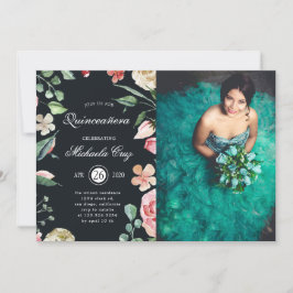Invitation Quinceanera fleurie de minuit