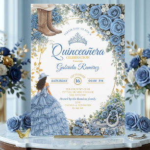 Invitation Quinceañera Fleurs Bleues de Cowgirl Occidental Ro