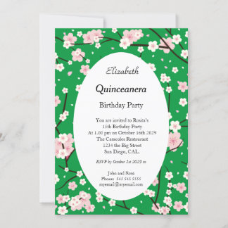 Invitation Quinceanera Fleurs de fleurs rose pâle Vert