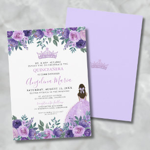 Invitation Quinceanera Fleurs Roses Violettes