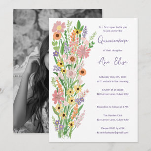 Invitation Quinceañera Fleurs sauvages peint à la main Photo 