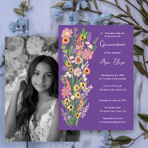 Invitation Quinceañera Fleurs sauvages peint à la main Photo