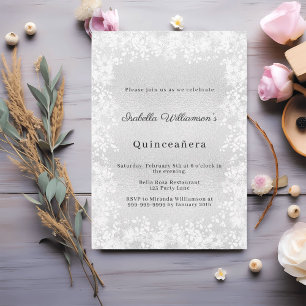 Invitation Quinceanera flocons de neige argentés élégant fête