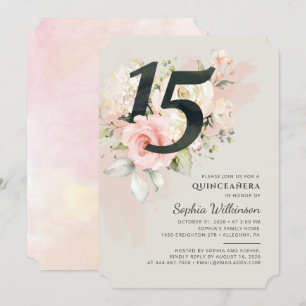 Invitation Quinceanera Floral Aquarelle 15e fête d'anniversai