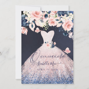 Invitation Quinceanera Floral Blush Parties scintillant Gown 