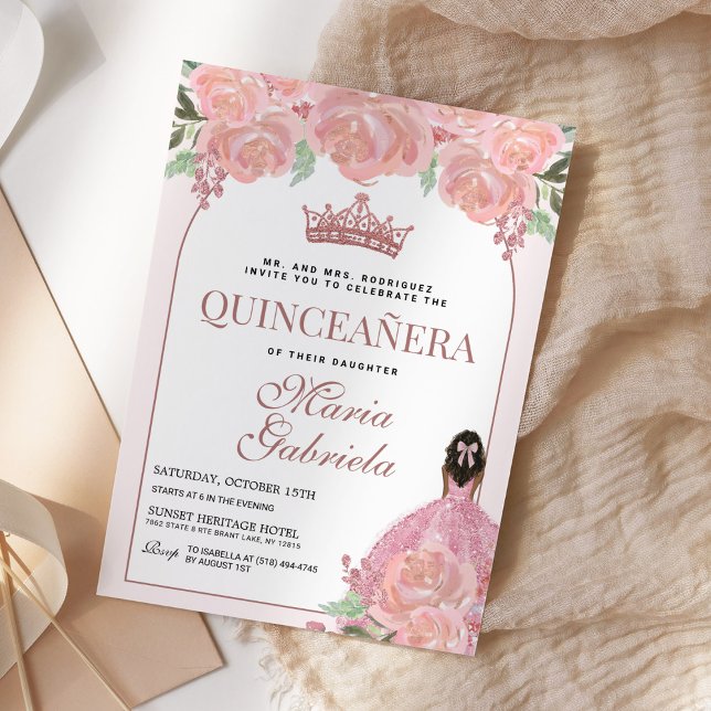 Invitation Quinceanera Floral Blush Pink Mis Quince Anos (Créateur téléchargé)