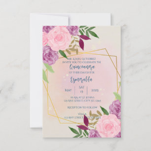 Invitation Quinceañera florale, Anniversaire, Mariage, Baby S