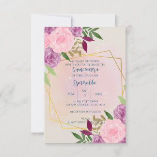 Invitation Quinceañera florale, Anniversaire, Mariage, Baby S