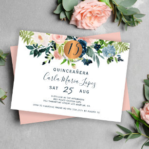 Invitation Quinceañera florale aquarelle chic fête d'annivers