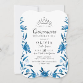 Invitation Quinceanera florale bleu et blanc