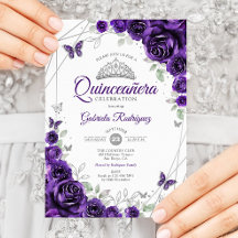 Quinceanera florale d'argent violet