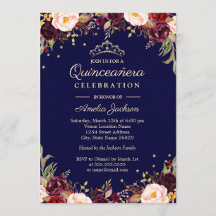 Invitation Quinceanera florale élégant de la marine de Bourgo
