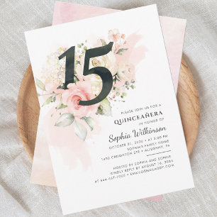 Invitation Quinceanera florale moderne 15e anniversaire rose