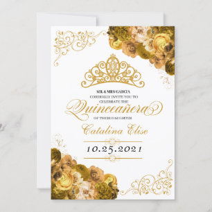 Invitation Quinceanera Florale Or Anniversaire
