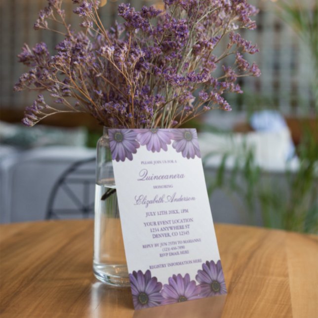 Invitation Quinceanera florale pourpre (Créateur téléchargé)