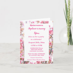 Invitation Quinceanera florale Quinzième anniversaire Cerise 