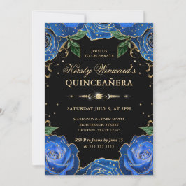 Invitation Quinceanera Florale Rose Bleue et Or