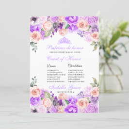 Invitation Quinceanera florale rose et violet Cour d'honneur