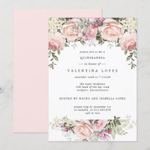 Invitation Quinceanera florale rose pâle