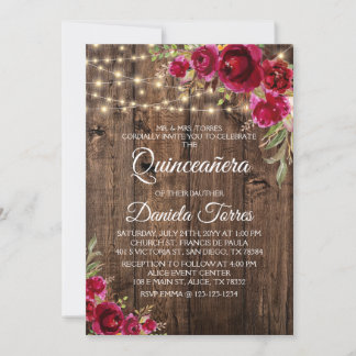 Invitation Quinceañera florale rustique 15e