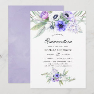 Invitation Quinceañera Florale Violet Pastel