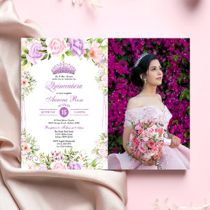 Invitation Quinceañera florale violette 15e anniversaire Phot