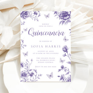 Invitation Quinceanera florale violette enchantée 15e anniver