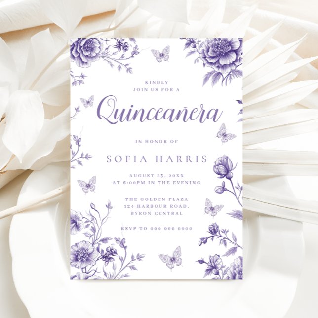 Invitation Quinceanera florale violette enchantée 15e anniver (Créateur téléchargé)