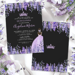 Invitation Quinceanera Florale Violette Noire