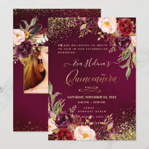 Invitation Quinceañera, Flore d'aquarelle rouge DO-IT-YOURSEL
