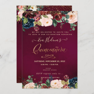 Invitation Quinceañera, Flore d'aquarelle rousse DO-IT-YOURSE