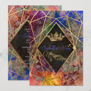 Invitation Quinceanera/Galaxy/Neon Purple/Princesse/Couronne