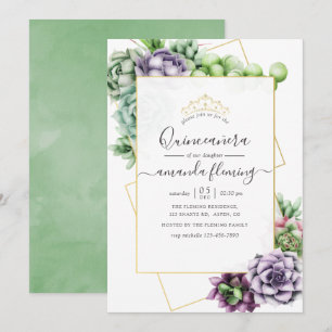 Invitation Quinceañera géométrique aquarelle de succulente