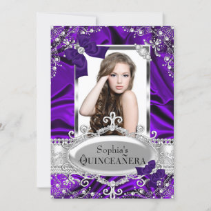 Invitation Quinceanera Glamour Purple Pearl et Ruban de Soie