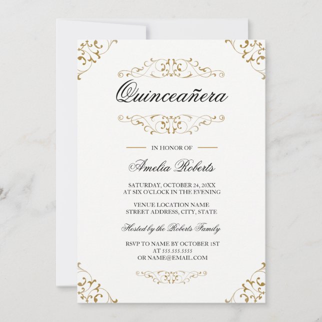 Invitation Quinceanera Gold Antique (Devant)