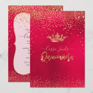 Invitation Quinceanera Gold Confetti+Princesse Crown