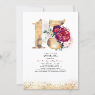 Invitation Quinceanera Gold et Bourgogne Rouge 15e anniversai